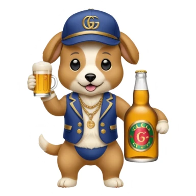 Ein Hund der talahon ist und Bier trinkt mit gucci cap und gucci Tasche  sticker