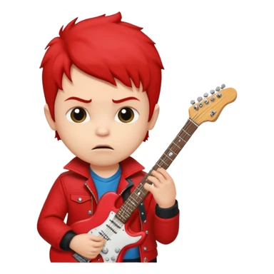 guitar rock player, baby head, red jacket sticker