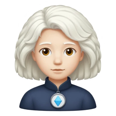 Make a whit circle with a white trapezoid under it and white puffy hair on top the circle  sticker