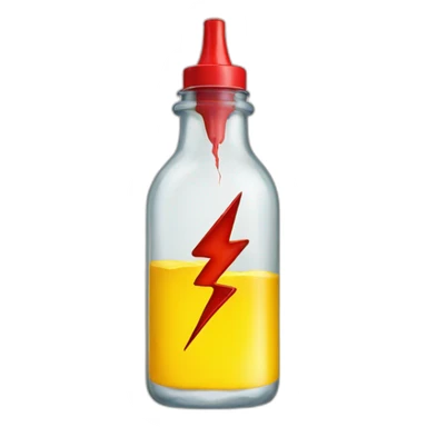 Small yellow and red bottle with lightning bolt sticker