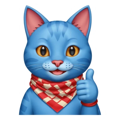 A Blue Cat smiling and giving thumbs up, wearing red Checkered Triangle scarf sticker