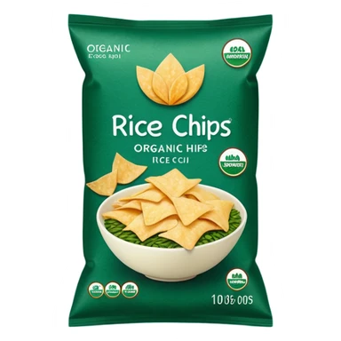 dark green organic rice chips bag sticker