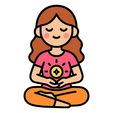cute feminine girl in lotus pose holding glowing energy, detailed vector style with shadows and highlights, transparent background sticker