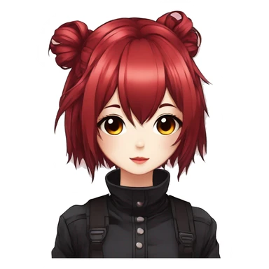 Gorgeous anime style shojo character with blushing face aesthetic and pretty edgy black red punk hair with hair garment trending style sticker