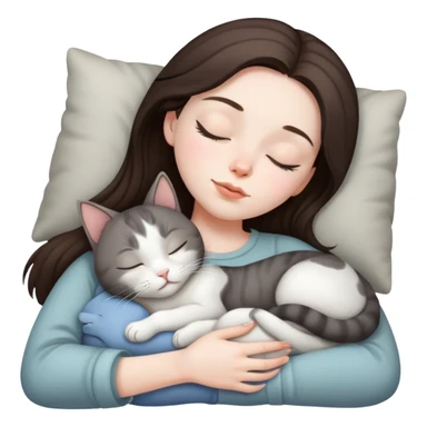 Brunette girl  sleeping with grey white  cat  sticker
