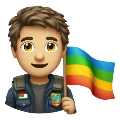 Un ragazzo alto e biondo con una bandiera arcobaleno sticker