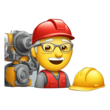 Industrial professional senior mechanical assembler working on the assembly of heavy machinery with a red outfit sticker