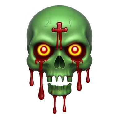 Green skull with blood and glowing eyes in the style of your bleeding skull art sticker