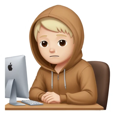 Wojak wearing a brown hoodie sitting on his office day trading sticker