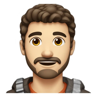 A young Caucasian man with dark brown eyes, almond-shaped eyes, short dark brown hair, and a small dark brown beard with a more prominent mustache. sticker