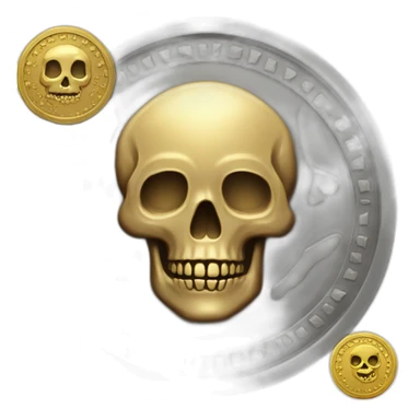 A coin with detailed patterns with a small skull in middle sticker