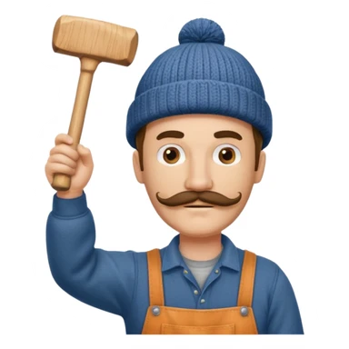 Woodworker thick mustache knit cap Carharttk shirt hand raised above head sticker