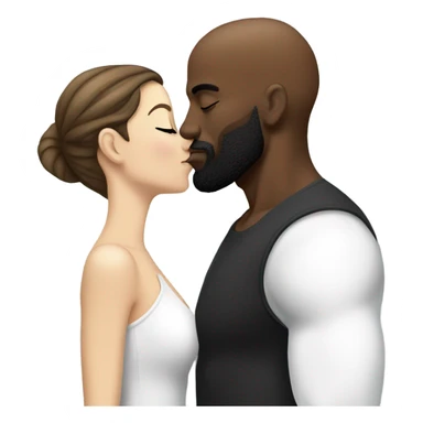 White brunette kissing muscular black bald man with beard sticker