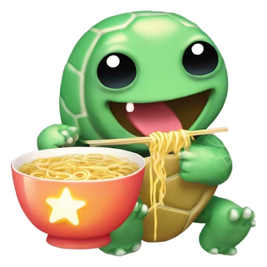 Kawaii neon star glitter turtle eating ramen emoji    sticker