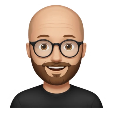 emoji just face 32-year-old white man, bald with a brown beard, wearing round black glasses sticker