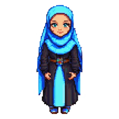 hijabi girl, pixel art style, retro, 8-bit sticker