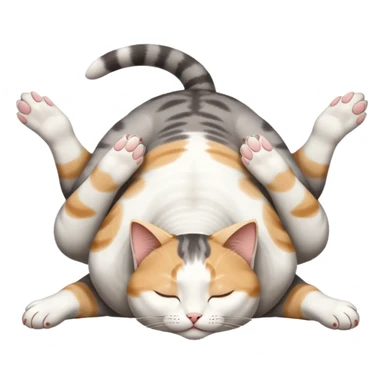 grey and white small cat eyes closed lying down upside down with paws stretched out straight in different directions sticker