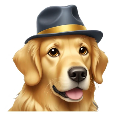 Golden retriever wearing hat sticker
