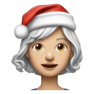 realistic portrait of fair skinned woman with silver hair and  with Santa cap sticker