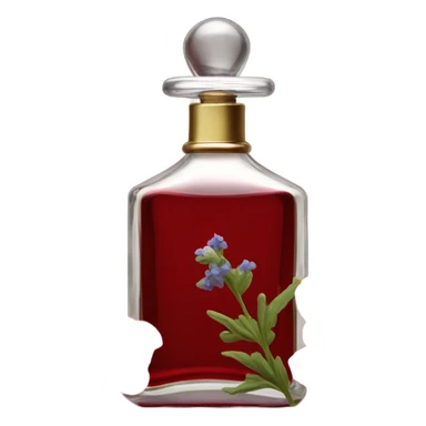 Dark red vintage French style perfume bottle with red delphiniums sticker