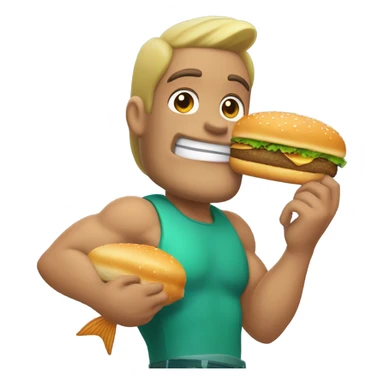 Half-mermaid man eating hamburger sticker