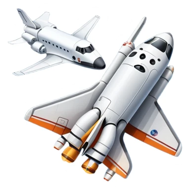 An icon featuring a space shuttle and an airplane against a starry sky, symbolizing aerospace technology. The design includes rocket boosters and satellite orbits, representing the exploration of space and advanced aviation. Transparent background sticker