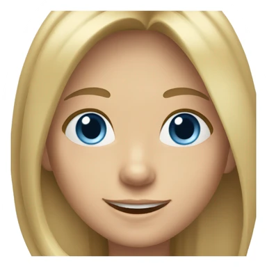 A girl with big, blue eyes, shoulder-length straight light hair, smiling sticker