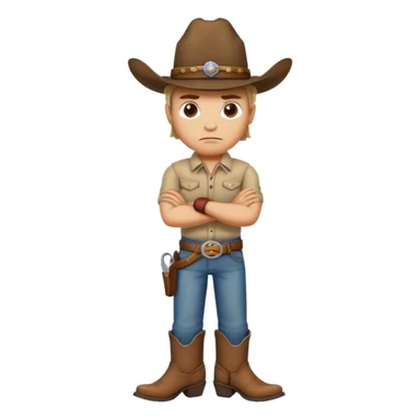 Angry person with arms crossed wearing a cowboy hat and boots sticker