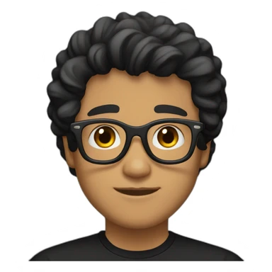 Light Brown guy, black wavy hair, no facial hair, transparent round glasses, black t shirt sticker