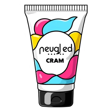 crumpled, empty hand cream tube, flattened and wrinkled, cap on, no face, bright and colorful, decorated like a beauty product sticker