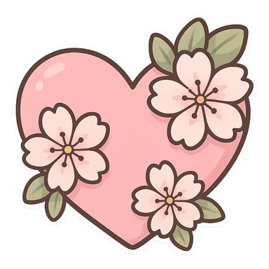 pink heart with sakura flowers, chibi stickers style sticker