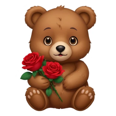 Cute bear with 🥹  eyes holding roses with this emoji expression  sticker