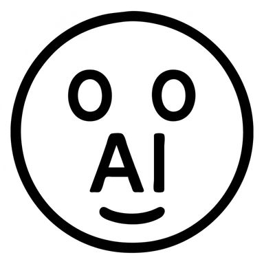 AI emoji icon, white and black, modern outlined icon style sticker