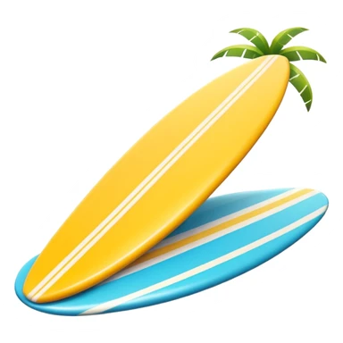 surfboard icon, tropical surfboard, glossy texture, bright colors, cute mobile game icon style, 3D cartoon, soft shadows, clean background, no text, no watermark sticker