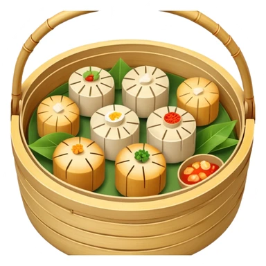 Realistic Dim Sum pieces in a bamboo stimmer basket sticker