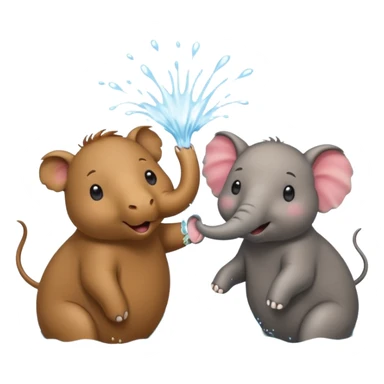 capybara and an elephant play happily with each other on water sticker