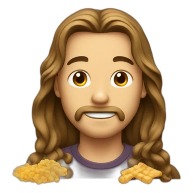 Man with long hair eats snacks sticker