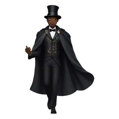 a black full body magician that has a cape that says ''Dior'', cape, text Dior sticker