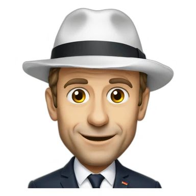Crazy Emmanuel Macron with a hat sticker