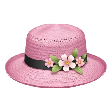 A pastel pink and white Sakura straw hat with Sakura flower sticker