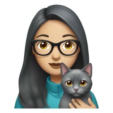 Asian woman holding Russian Blue cat with glasses sticker