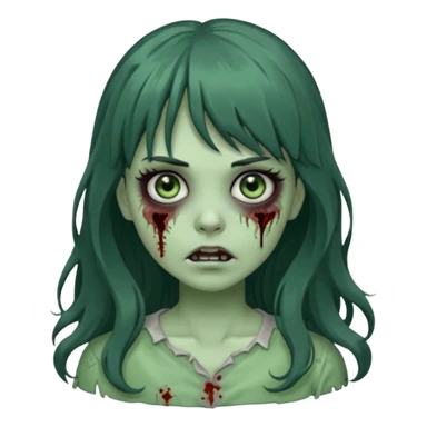 Zombie Green girl with long wavy black hair and bangs. sticker