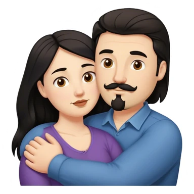 Tall strong white man with brown mustache goatee hugging a chubby short pale woman with long black hair sticker