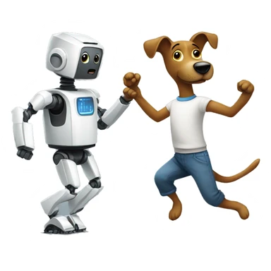A dancing robot and a dog sticker