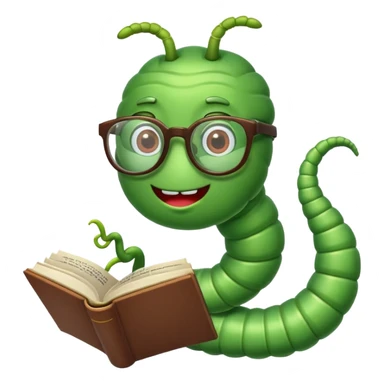 green Worm with glasses reading book sticker