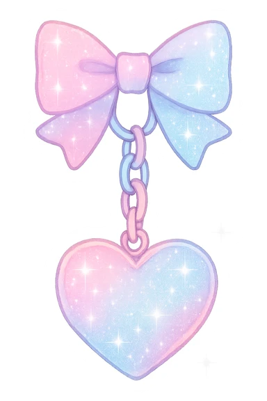 girly sparkling keychain with bow, cute, no background, pastel colors sticker
