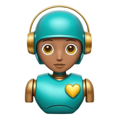 Teal robot with yellow heart sticker