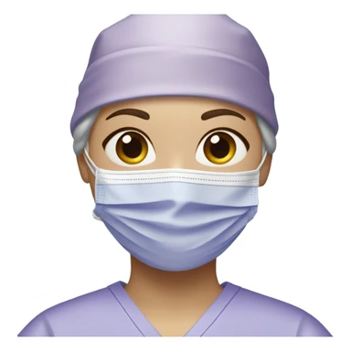 Female surgeon in lavender colored scrub cap with no hair showing and wearing a mask. fair skin tone sticker