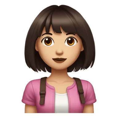 girl with dark brown choppy shoulder-length hair and straight, blunt bangs with dark pink streaks, brown eyes and fair skin with a few moles sticker