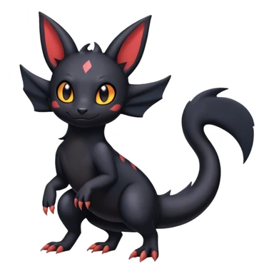 full body Salandit Umbreon Noibat Litten hybrid, standard emoji style, cute pose sticker